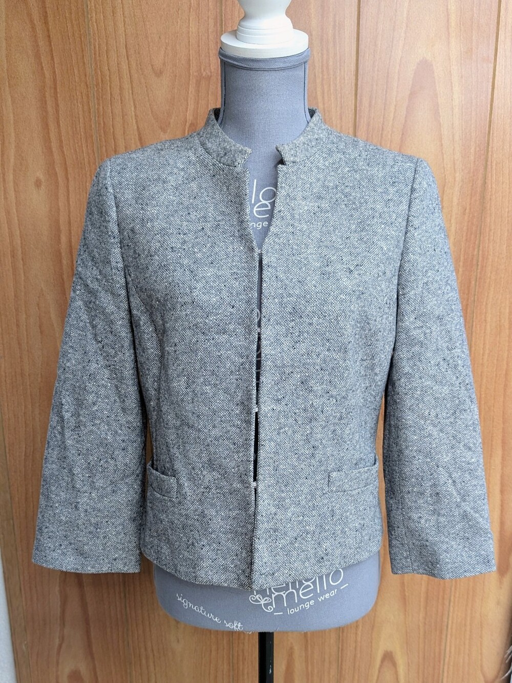 Brooks Brothers Italian Woven Donegal Wool Tweed Collarless Lady Jacket Size 10